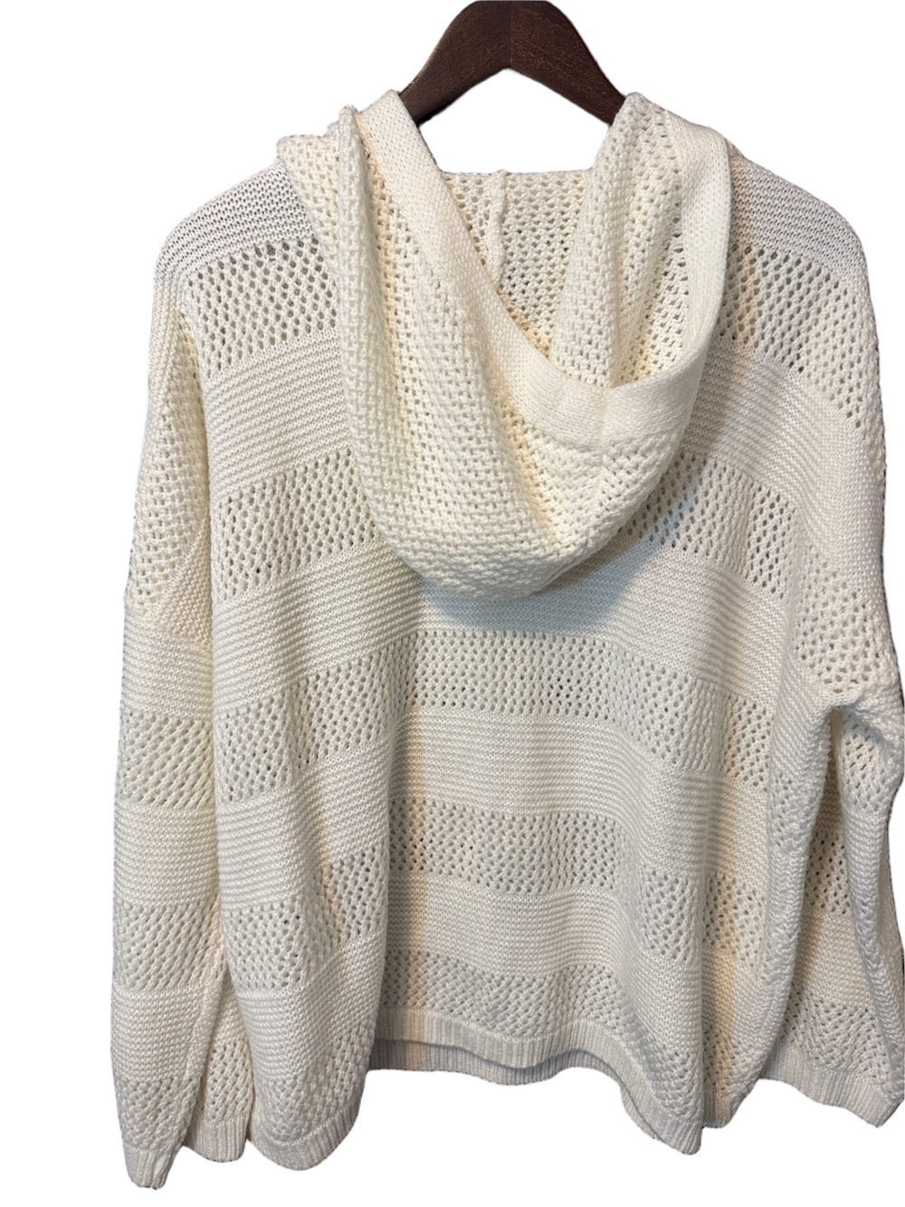 VENUS Lightweight Oversized Off-White Open-Knit Hooded Pullover Sweater Size M - Picture 3 of 3